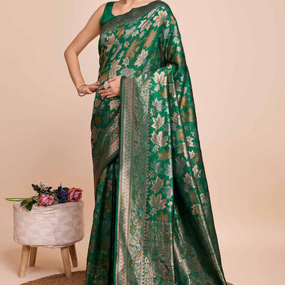Dark Green Zari Weaving Pure Silk Saree