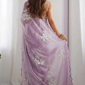 Lavender Sequins Floral Embroidered Organza Saree