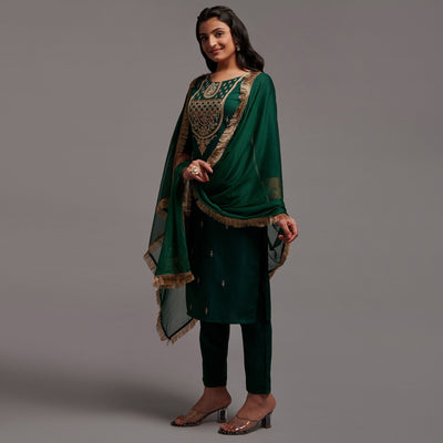 green-floral-embroidered-viscose-kurti-set