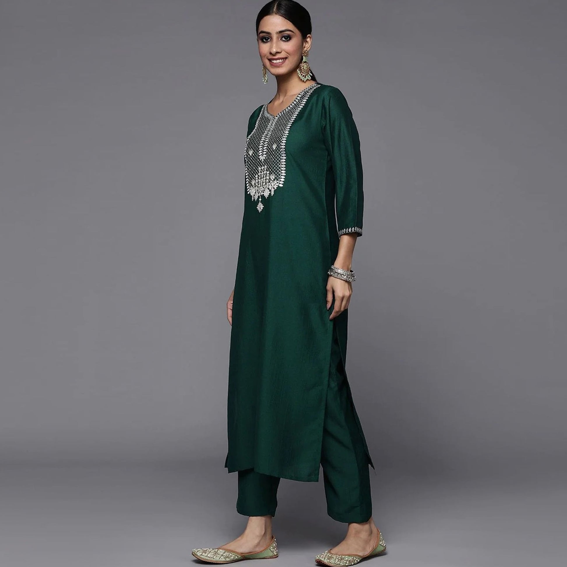 green-embroidered-rayon-kurti-set