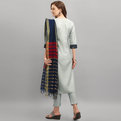 grey-embroidered-poly-cotton-kurti-set