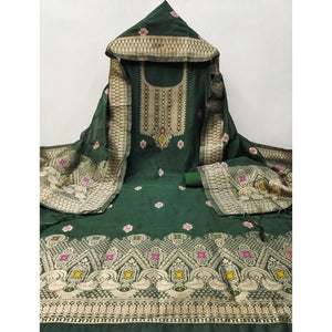 green-floral-woven-chanderi-dress-material