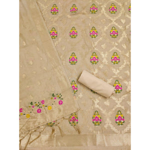 Chikoo Floral Woven Chanderi Dress Material