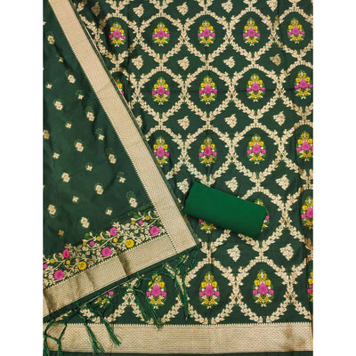 green-floral-woven-chanderi-dress-material-1