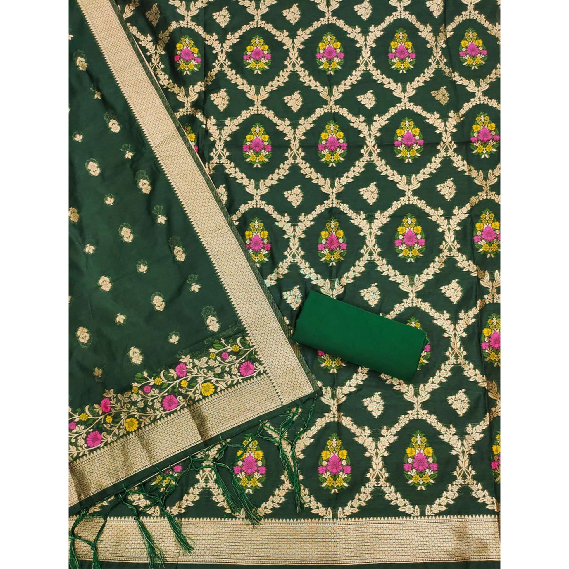 green-floral-woven-chanderi-dress-material-1