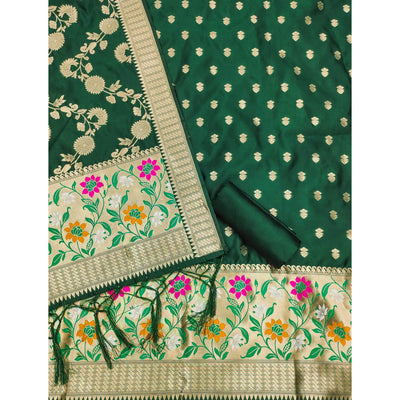 green-floral-woven-banarasi-silk-dress-material-5