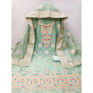 green-floral-woven-organza-dress-material-4