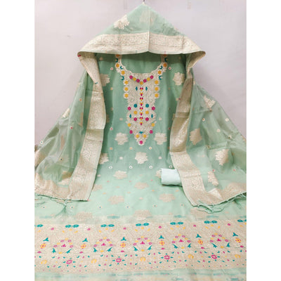 green-floral-woven-organza-dress-material-4