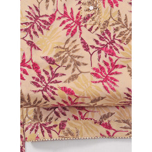 Chikoo & Wine Foil Printed With Handwork Pure Pure Cotton Dress Material
