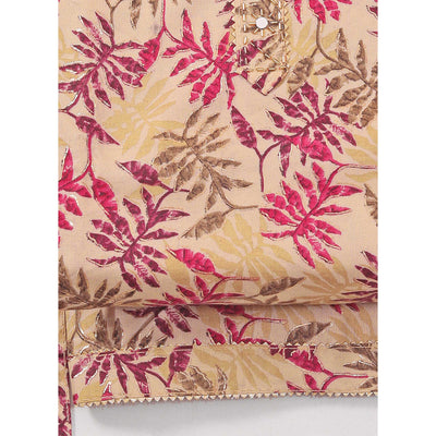 Chikoo & Wine Foil Printed With Handwork Pure Pure Cotton Dress Material