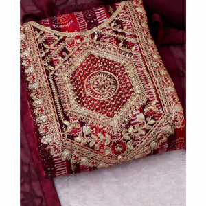 Maroon Bandhani Printed Rayon Dress Material