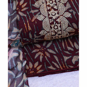 Maroon Floral Printed Pure Cotton Dress Material