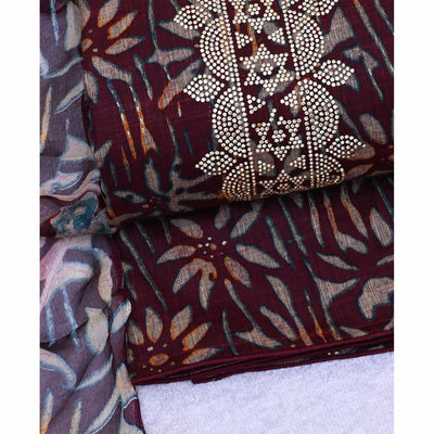 Maroon Floral Printed Pure Cotton Dress Material