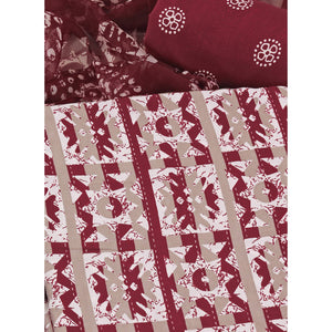 Maroon & Brown Geometric Printed Crepe Dress Material