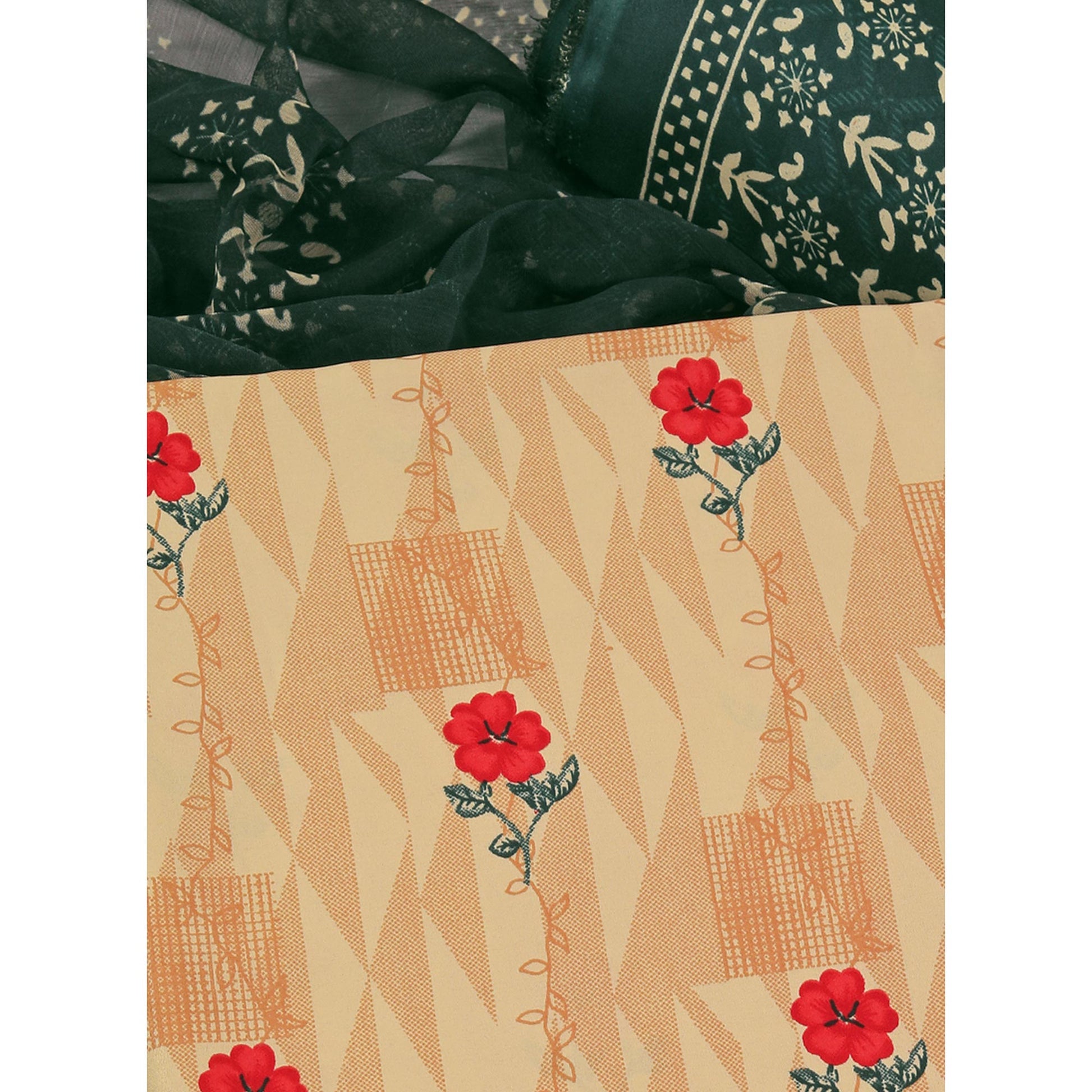 Cream Floral Printed Crepe Dress Material