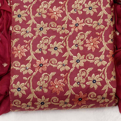 Maroon Floral Printed Pure Cotton Dress Material