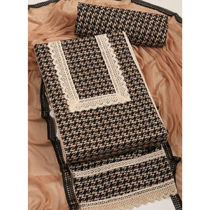 Cream & Black Printed Pure Cotton Dress Material
