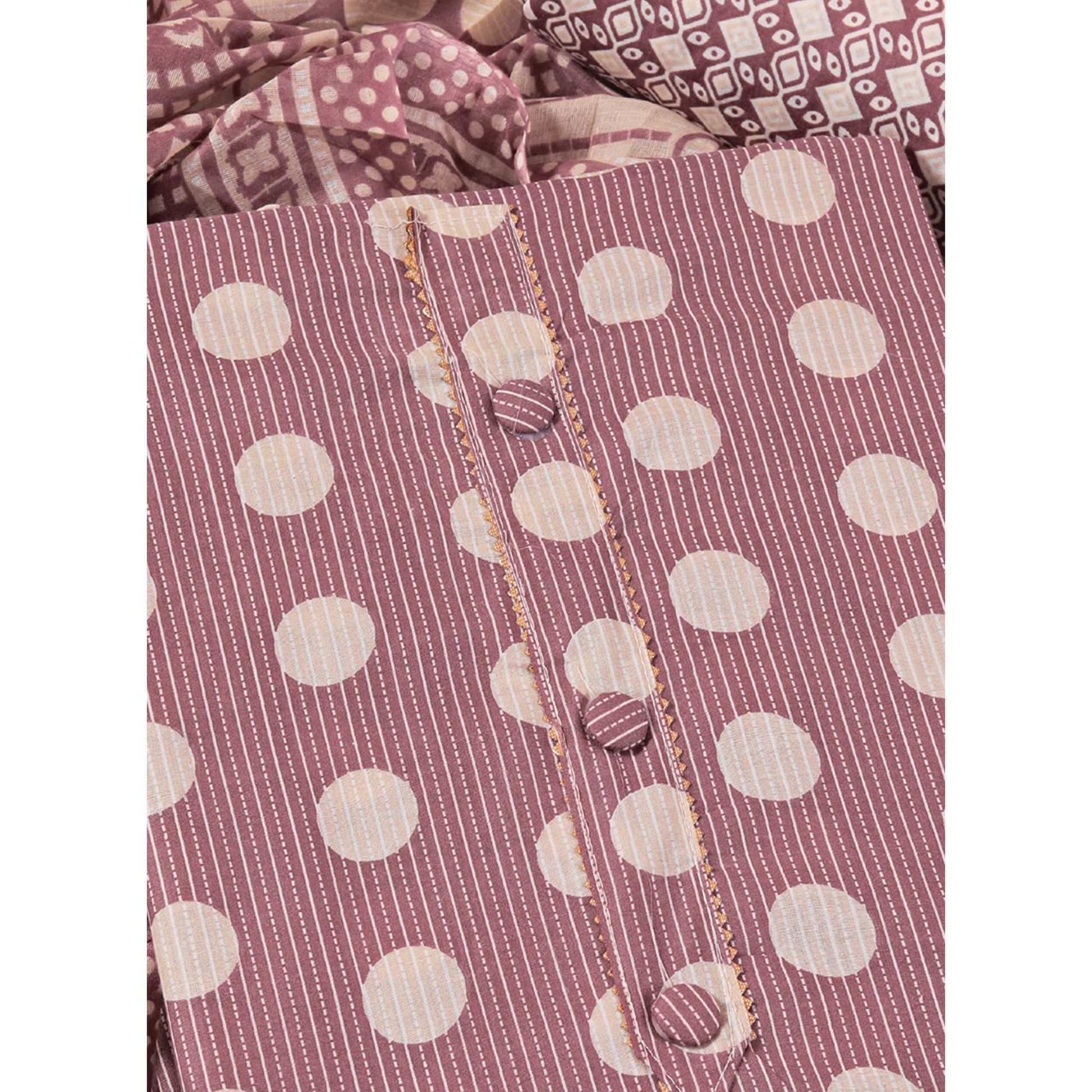 Mauve Printed With Gota Patti Work Pure Cotton Dress Material
