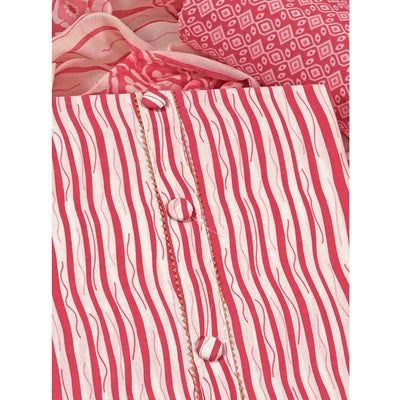 Gajari Pink Leheriya Printed With Gota Patti  Work Pure Cotton Dress Material