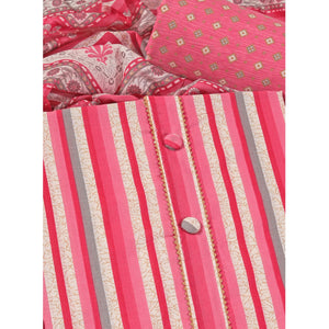 Gajari Pink Striped Printed With Gota Patti Work Pure Cotton Dress Material