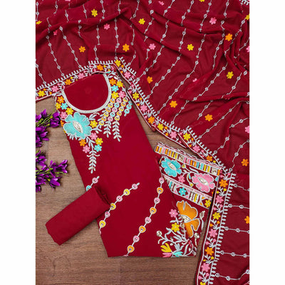 Maroon Floral Sequins Embroidered Georgette Dress Material