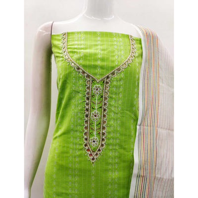green-woven-with-handwork-cotton-blend-dress-material