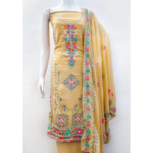 Chikoo Floral Sequins Embroidered Georgette Dress Material