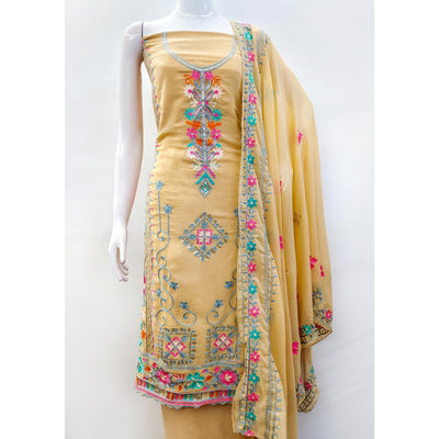 Chikoo Floral Sequins Embroidered Georgette Dress Material