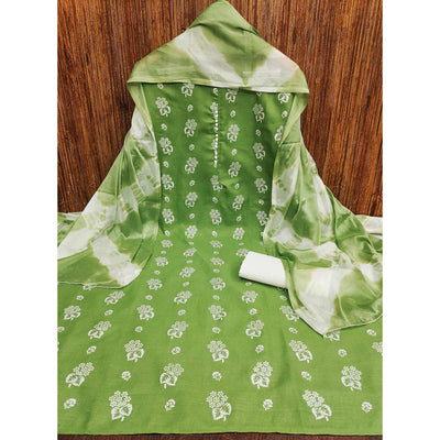 green-foil-floral-printed-cotton-blend-dress-material