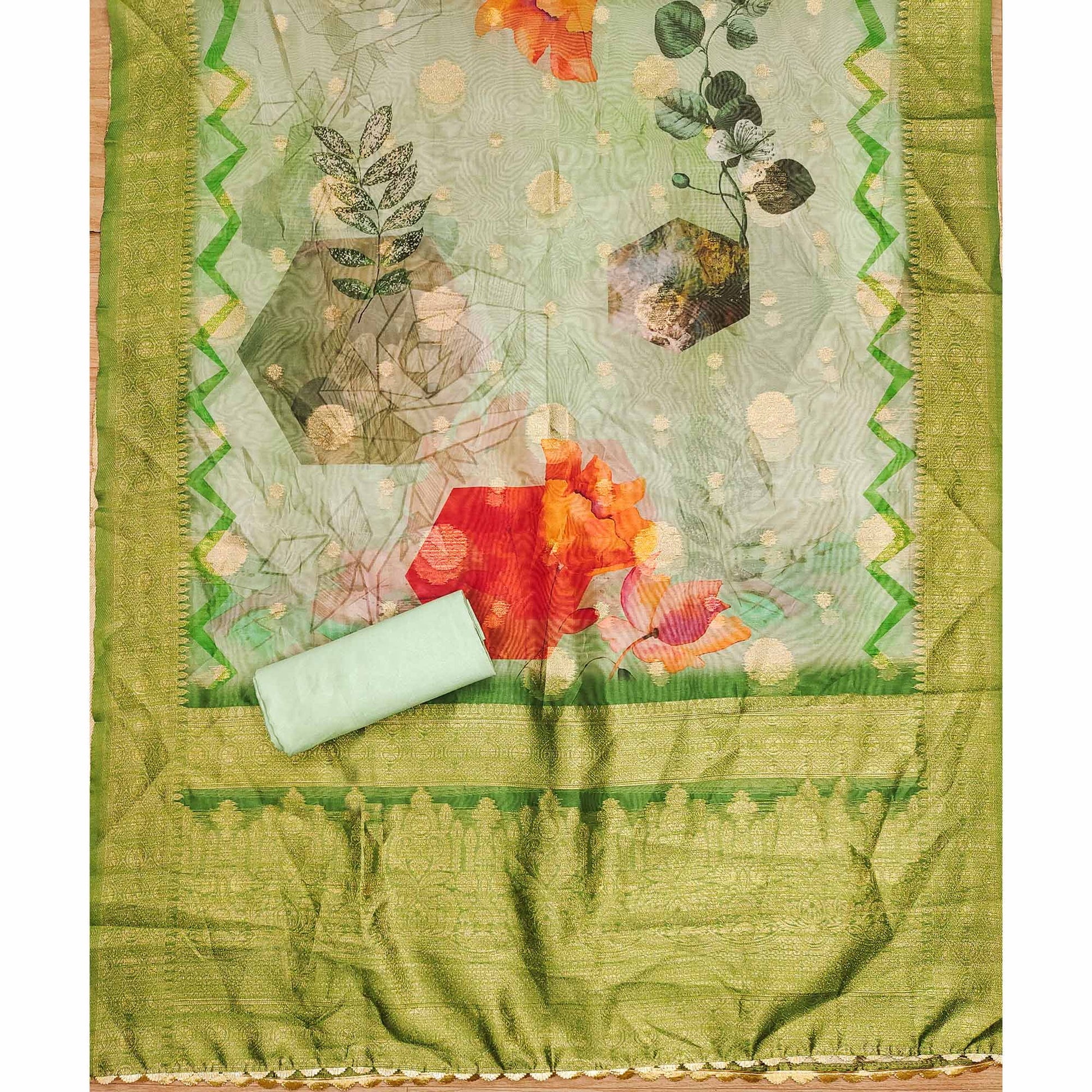 green-woven-work-organza-dress-material