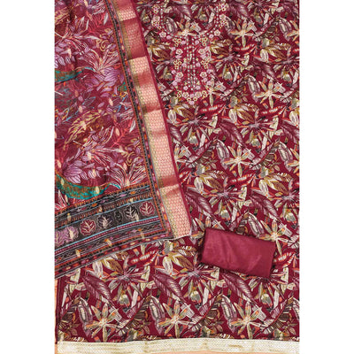 Maroon Floral Printed Pure Cotton Dress Material