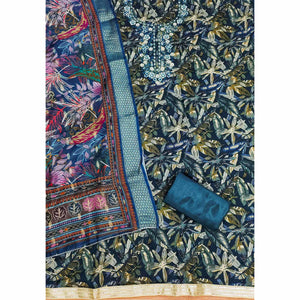 Morpich Blue Floral Printed Pure Cotton Dress Material