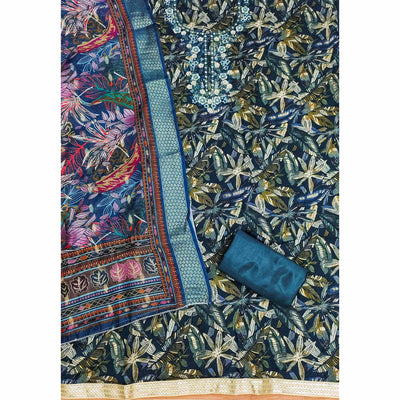 Morpich Blue Floral Printed Pure Cotton Dress Material
