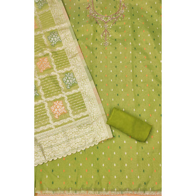 green-woven-with-handwork-simmer-jacquard-dress-material