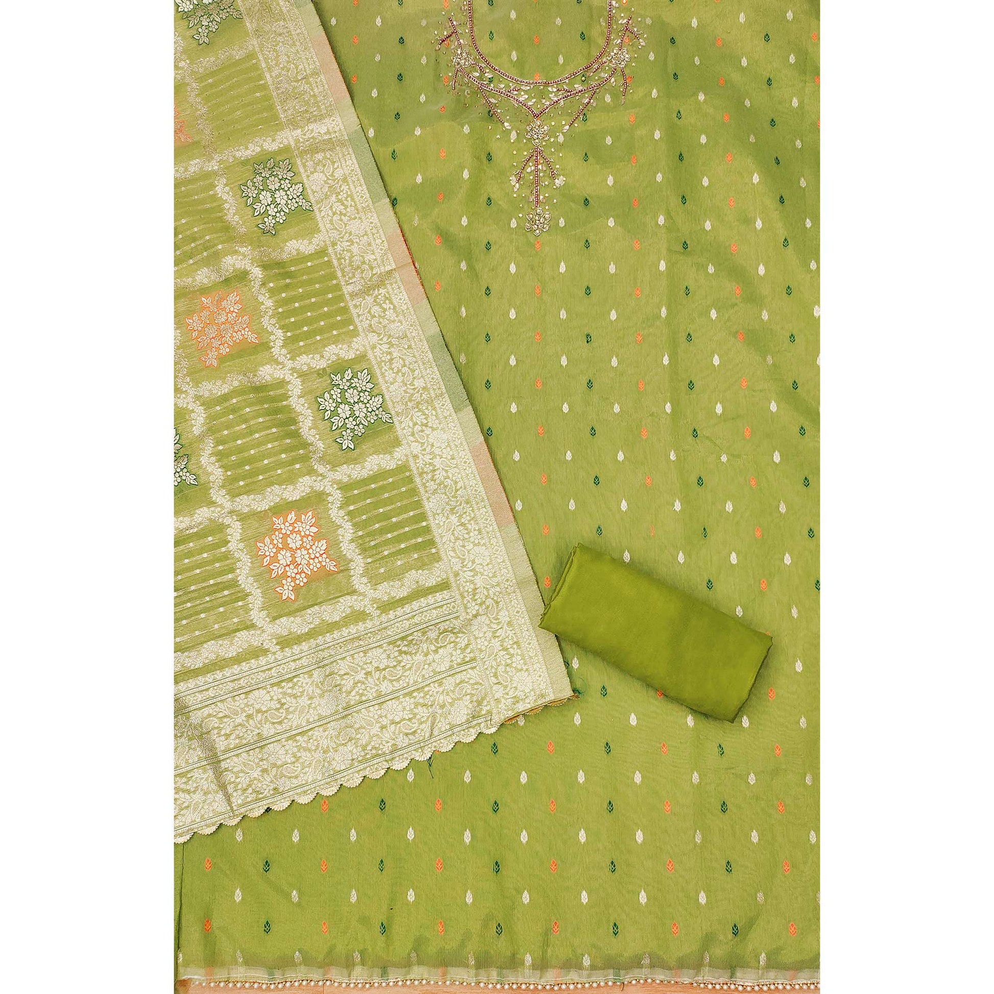 green-woven-with-handwork-simmer-jacquard-dress-material