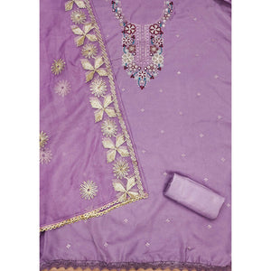 Lavender Floral Embroidered Soft Organza Dress Material