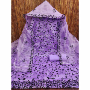 Lavender Floral Sequins Embroidered Organza Dress Material