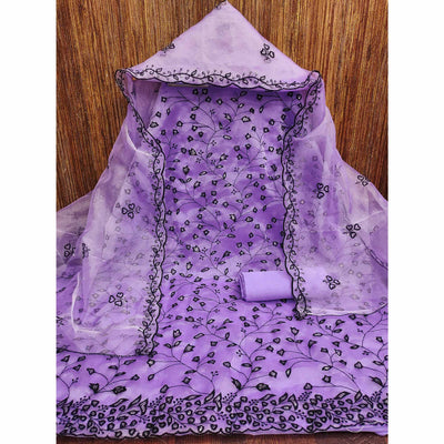 Lavender Floral Sequins Embroidered Organza Dress Material