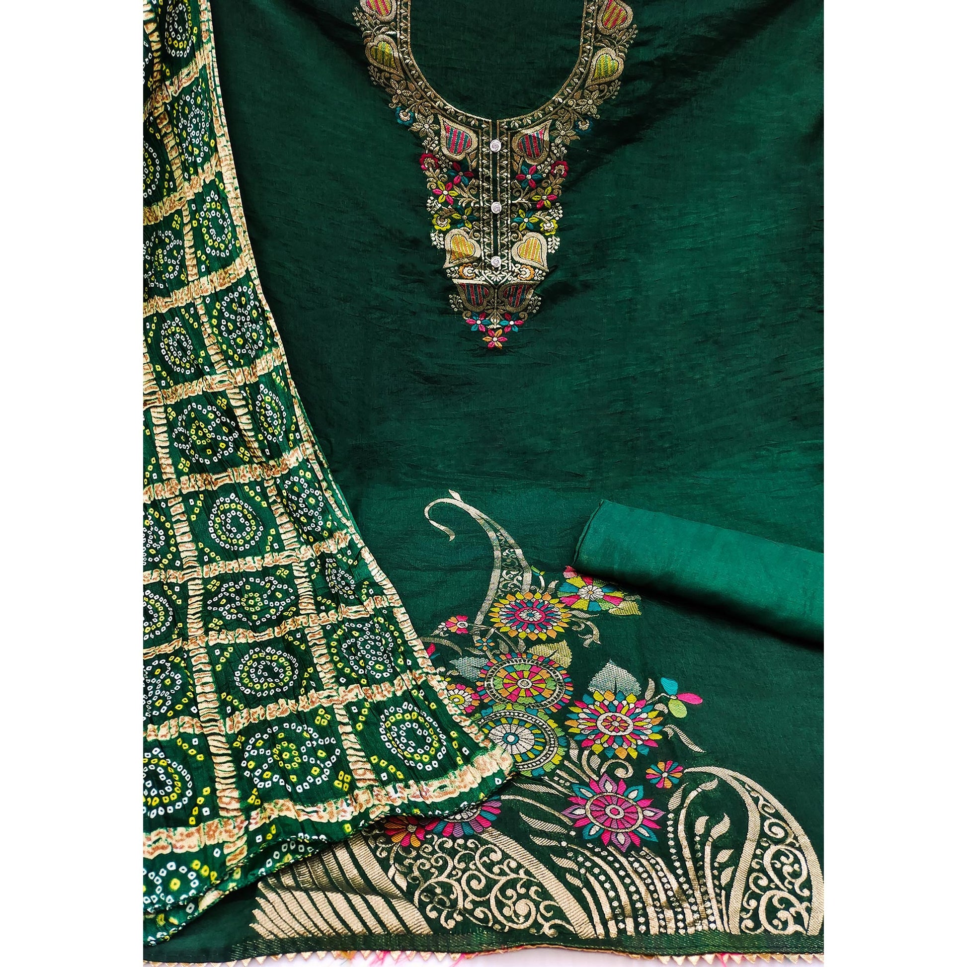 green-floral-woven-chanderi-jacquard-dress-material