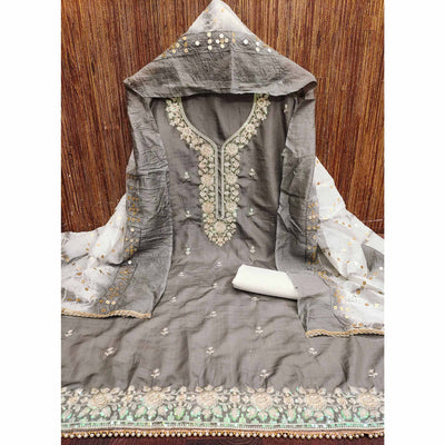 grey-floral-sequins-embroidered-art-silk-dress-material-7