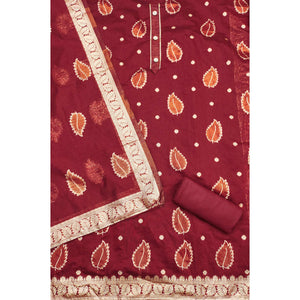 Maroon Floral Woven Shimmer Jacquard Dress Material