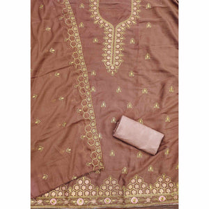 Brown Floral Embroidered Georgette Dress Material
