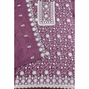 Dark Mauve Floral Embroidered Art Silk Dress Material