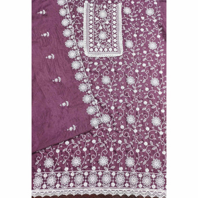 Dark Mauve Floral Embroidered Art Silk Dress Material