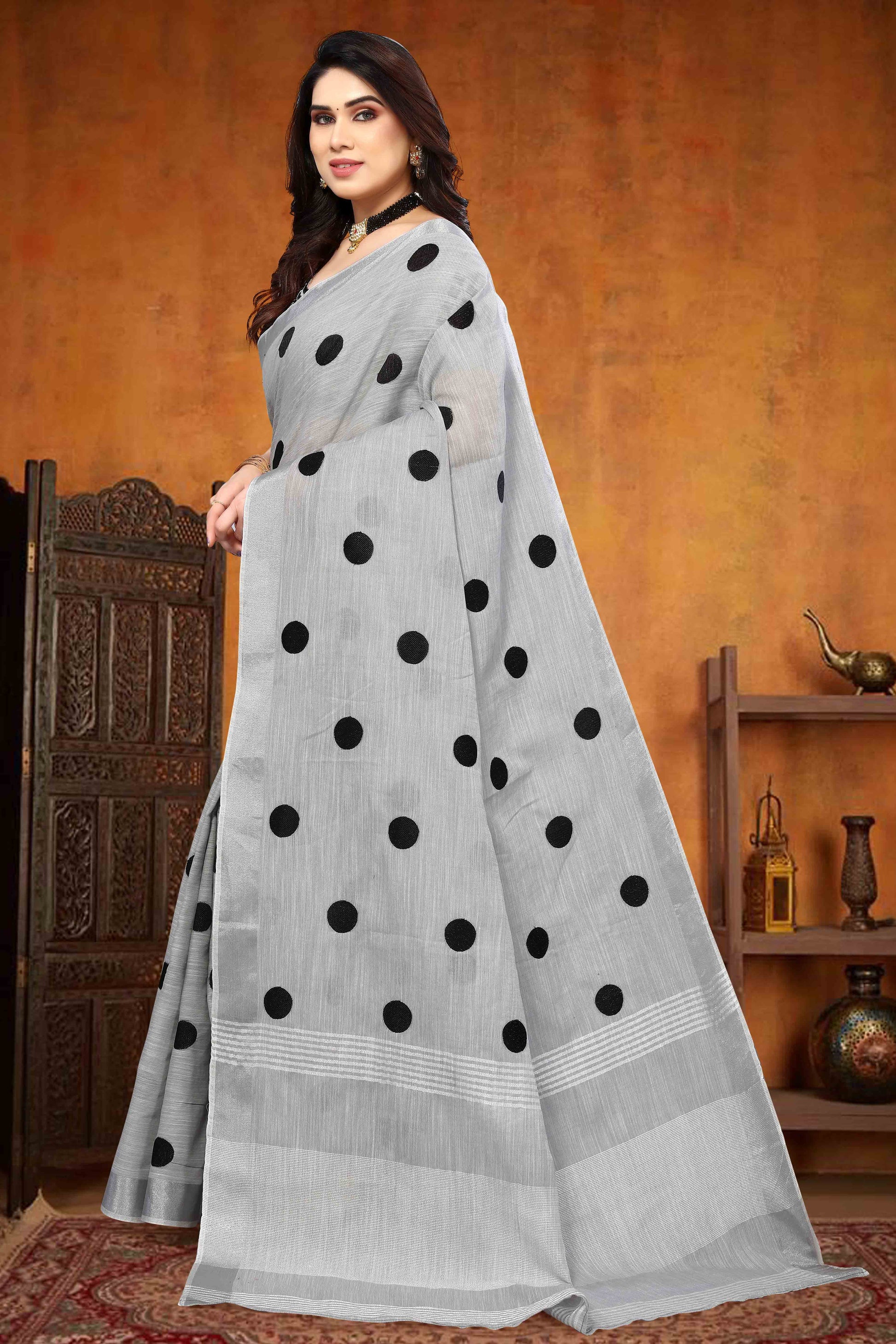 grey-embroidered-linen-cotton-saree-with-zari-border