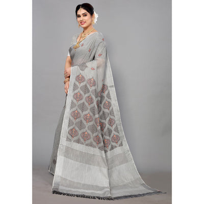 grey-embroidered-cotton-silk-saree-with-tassels