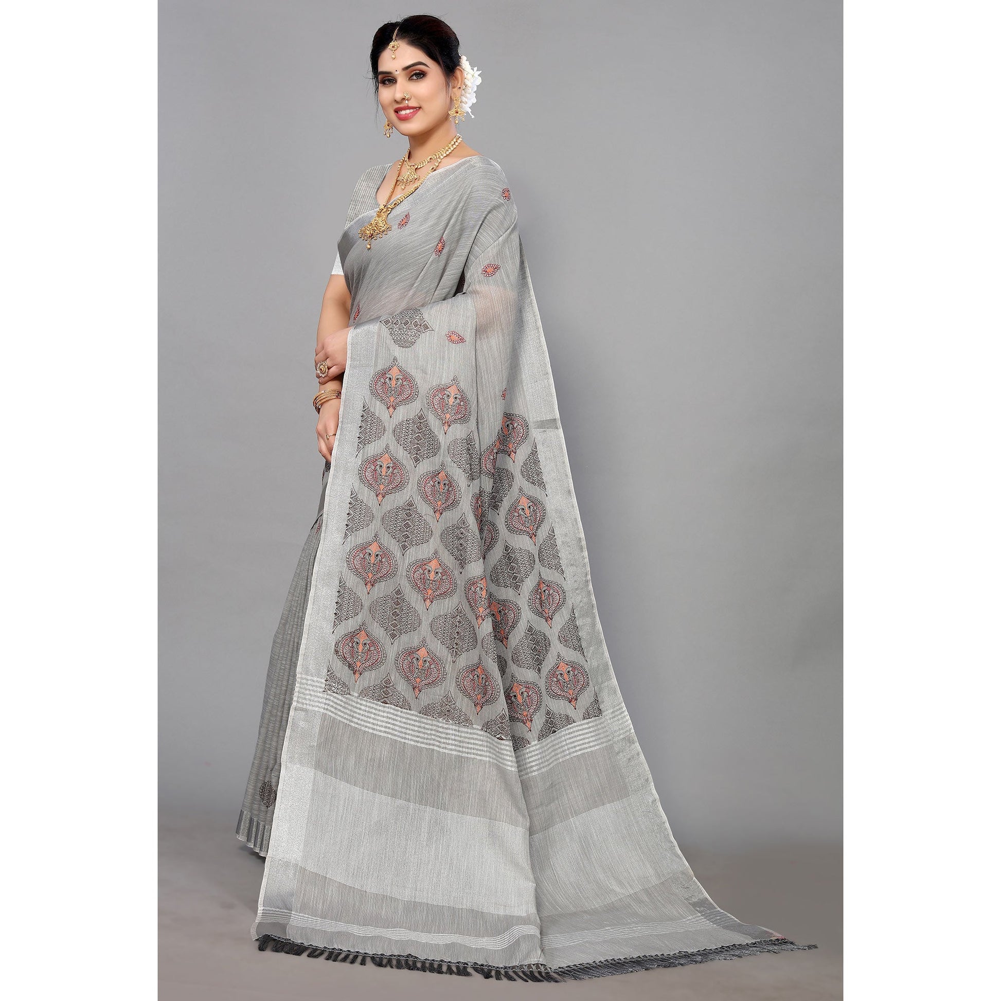 grey-embroidered-cotton-silk-saree-with-tassels