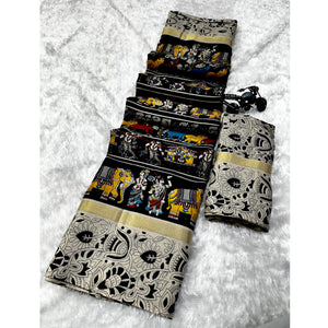 grey-black-kalamkari-printed-pure-mulmul-cotton-saree