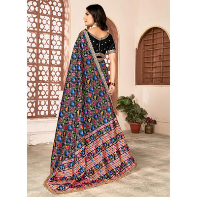 Black Printed Patola Tussar Silk Saree