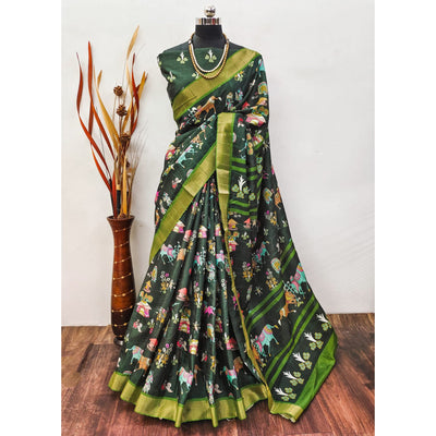 green-digital-printed-dola-silk-saree